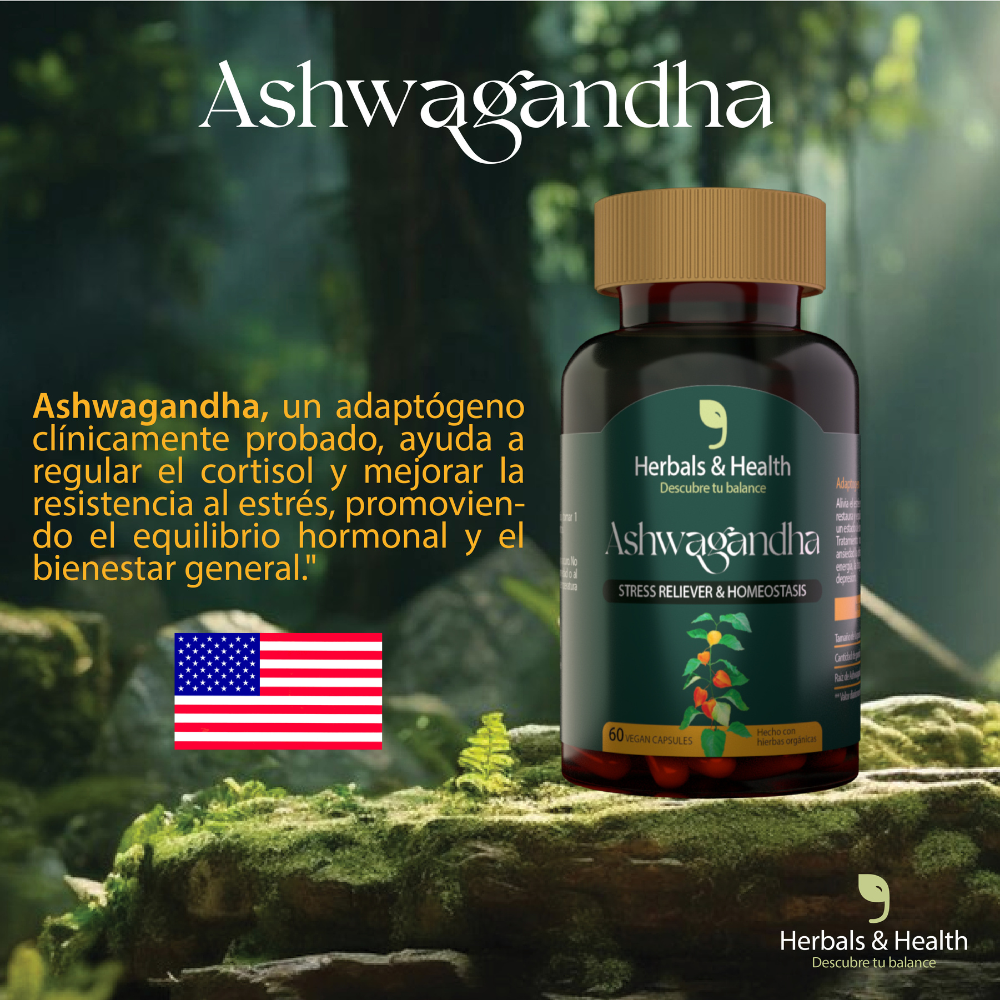 Ashwagandha AMERICANO - Reduce el Cortisol Relajación y Enfoque Total, 100% Natural